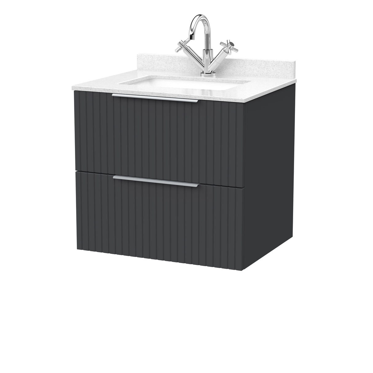 [BFLF1424WS1] Callingwood Contemporary Wall Hung 2 Drawer Vanity Unit with Marble Worktop and Basin, Choice of Size and Colour - Cutout