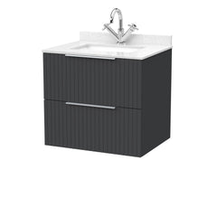 [BFLF1424WS1] Callingwood Contemporary Wall Hung 2 Drawer Vanity Unit with Marble Worktop and Basin, Choice of Size and Colour - Cutout