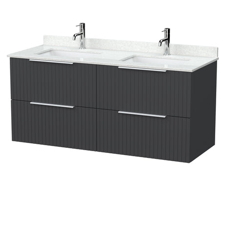 [BFLF1424WS2] Callingwood Contemporary Wall Hung 4 Drawer 1200mm Vanity Unit with Marble Worktop and Double Basin, Choice of Colour - Cutout