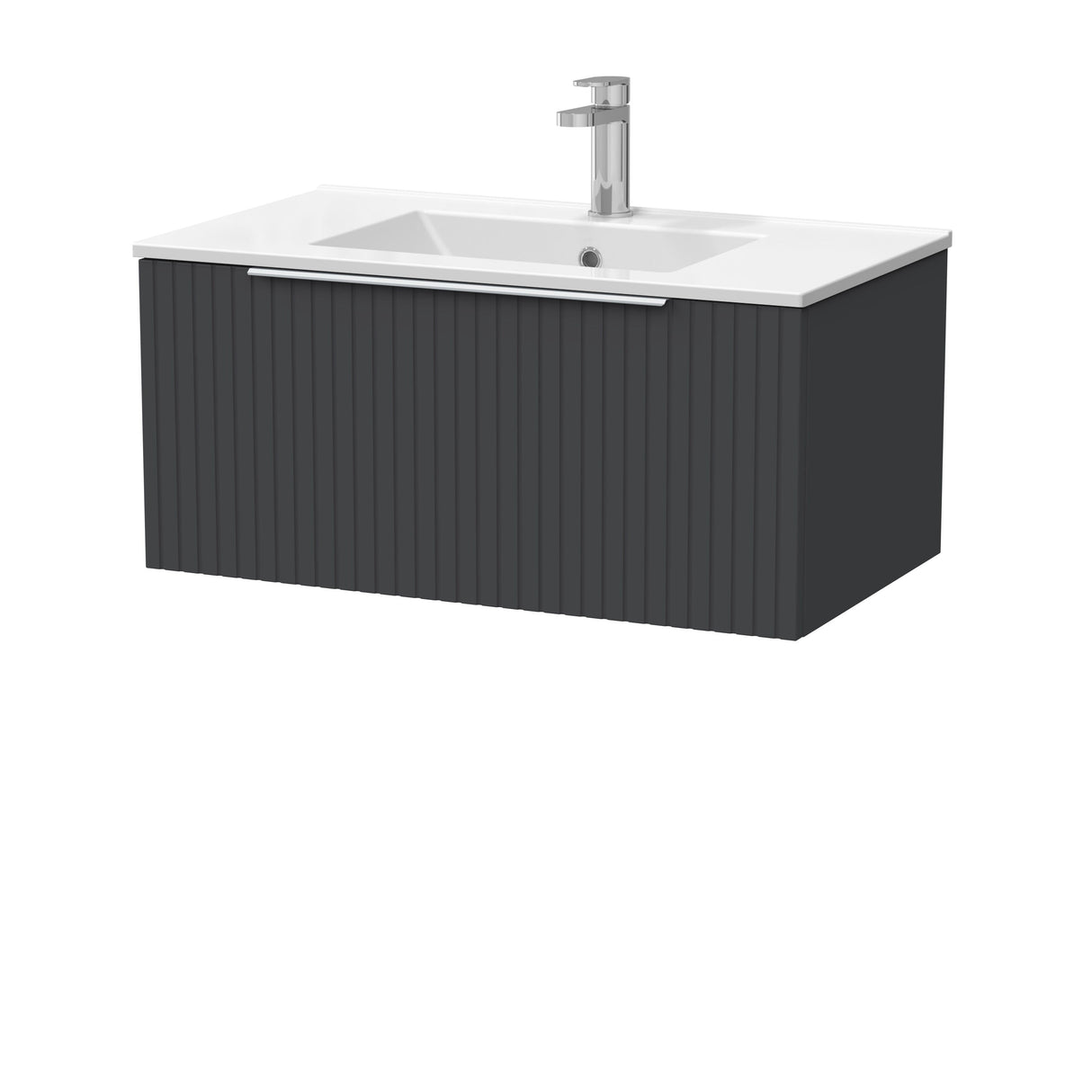 [BFLF1425C] Callingwood Contemporary Wall Hung 1 Drawer Vanity Unit with Minimalist Ceramic Basin, Choice of Size and Colour - Cutout