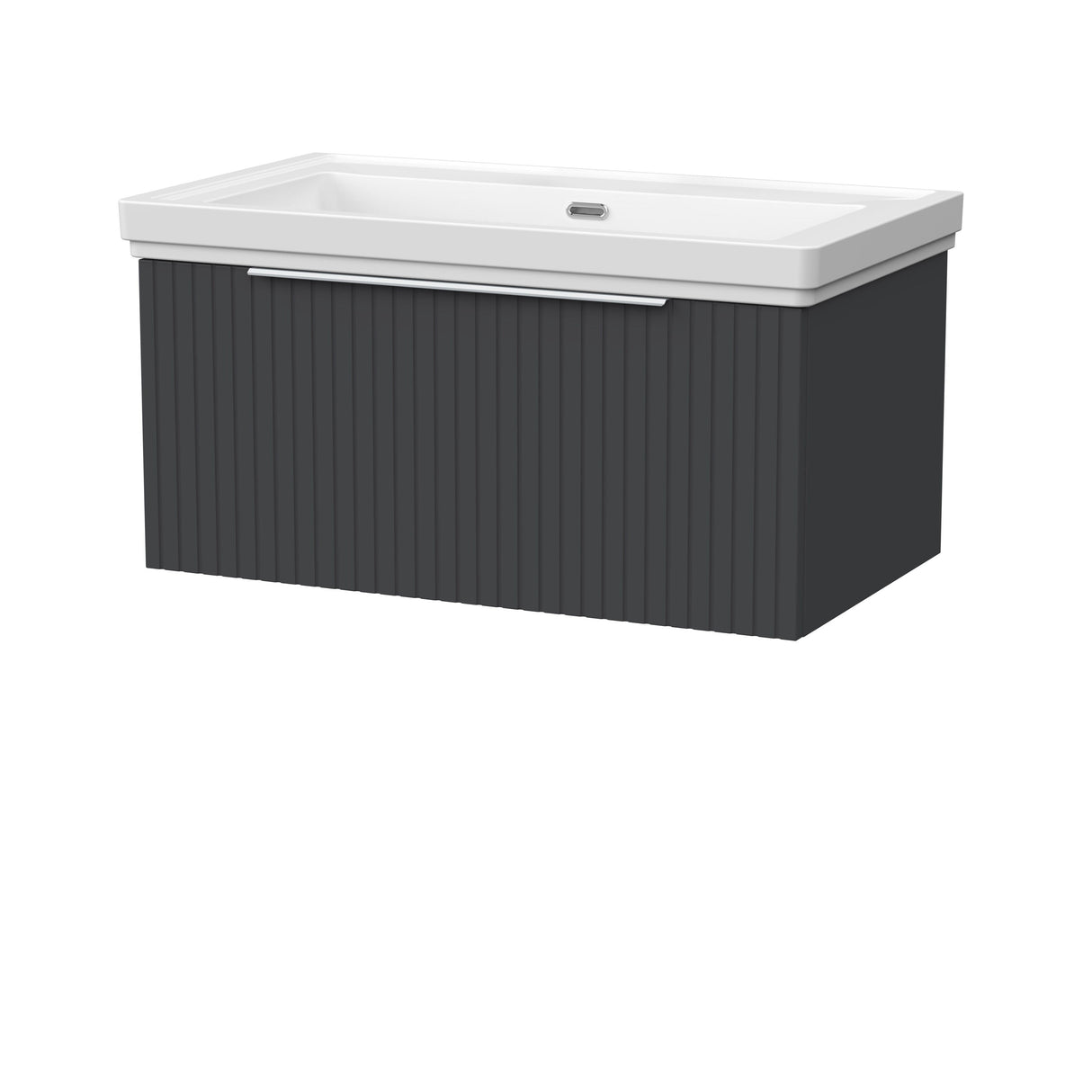 [BFLF1425H] Callingwood Contemporary Wall Hung 1 Drawer Vanity Unit with Traditional 0 Tap Hole Fireclay Basin, Choice of Size and Colour - Cutout
