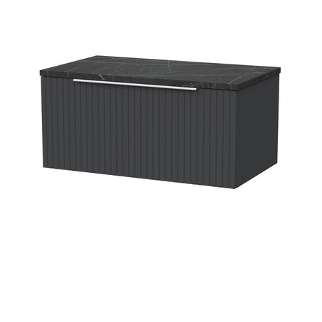 [BFLF1425LBP] Callingwood Contemporary Wall Hung 1 Drawer Vanity Unit with Black Pietra Marble Laminate Worktop, Choice of Size and Colour - Cutout