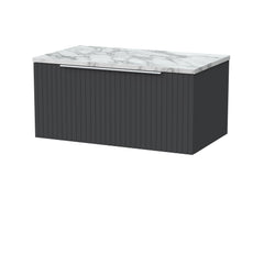[BFLF1425LCM] Callingwood Contemporary Wall Hung 1 Drawer Vanity Unit with Carrera Marble Laminate Worktop, Choice of Size and Colour - Cutout