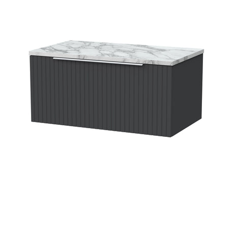 [BFLF1425LCM] Callingwood Contemporary Wall Hung 1 Drawer Vanity Unit with Carrera Marble Laminate Worktop, Choice of Size and Colour - Cutout