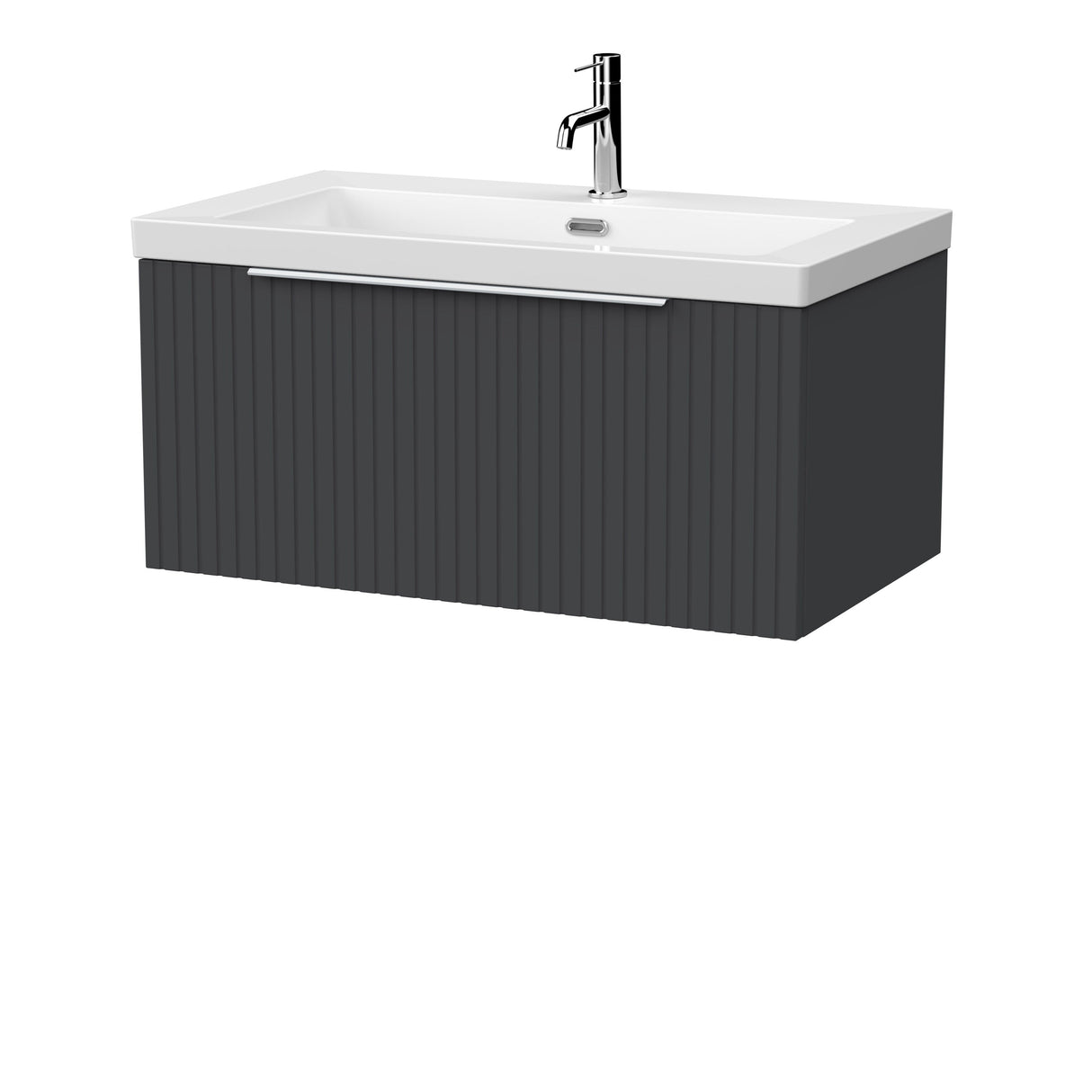 [BFLF1425L] Callingwood Contemporary Wall Hung 1 Drawer Vanity Unit with 1 Tap Hole Fireclay Basin, Choice of Size and Colour - Cutout
