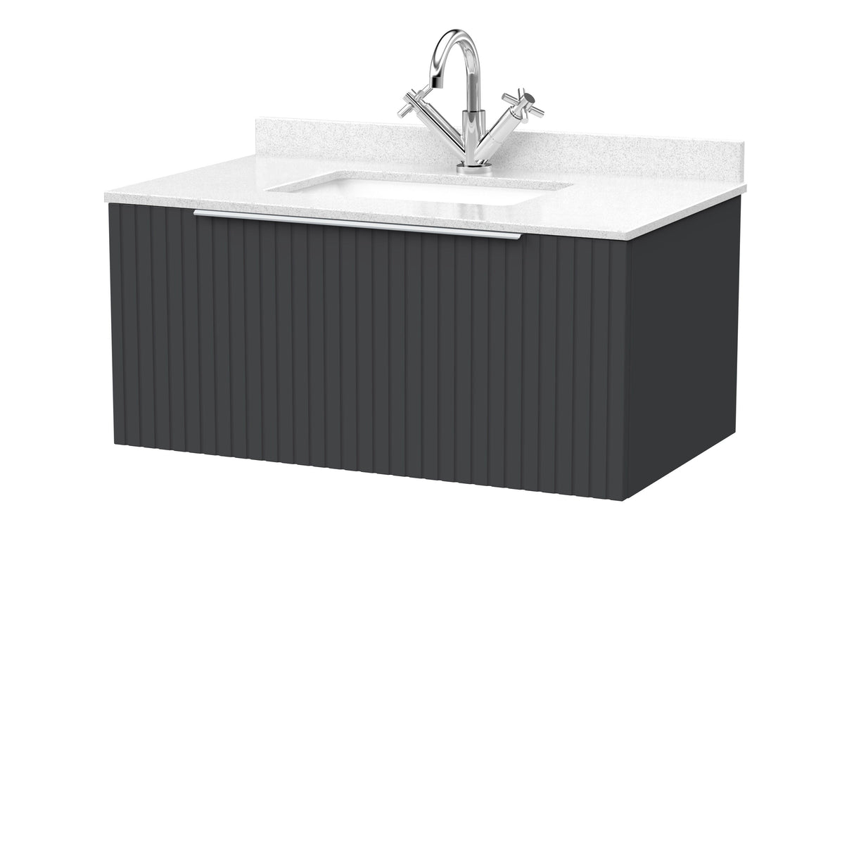 [BFLF1425WS1] Callingwood Contemporary Wall Hung 1 Drawer Vanity Unit with Marble Worktop and Basin, Choice of Size and Colour - Cutout