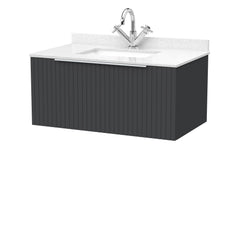 [BFLF1425WS1] Callingwood Contemporary Wall Hung 1 Drawer Vanity Unit with Marble Worktop and Basin, Choice of Size and Colour - Cutout