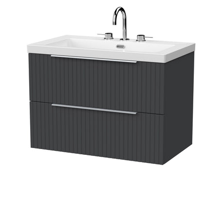 [BFLF1426M] Callingwood Contemporary Wall Hung 2 Drawer Vanity Unit with 3 Tap Hole Fireclay Basin, Choice of Size and Colour - Cutout