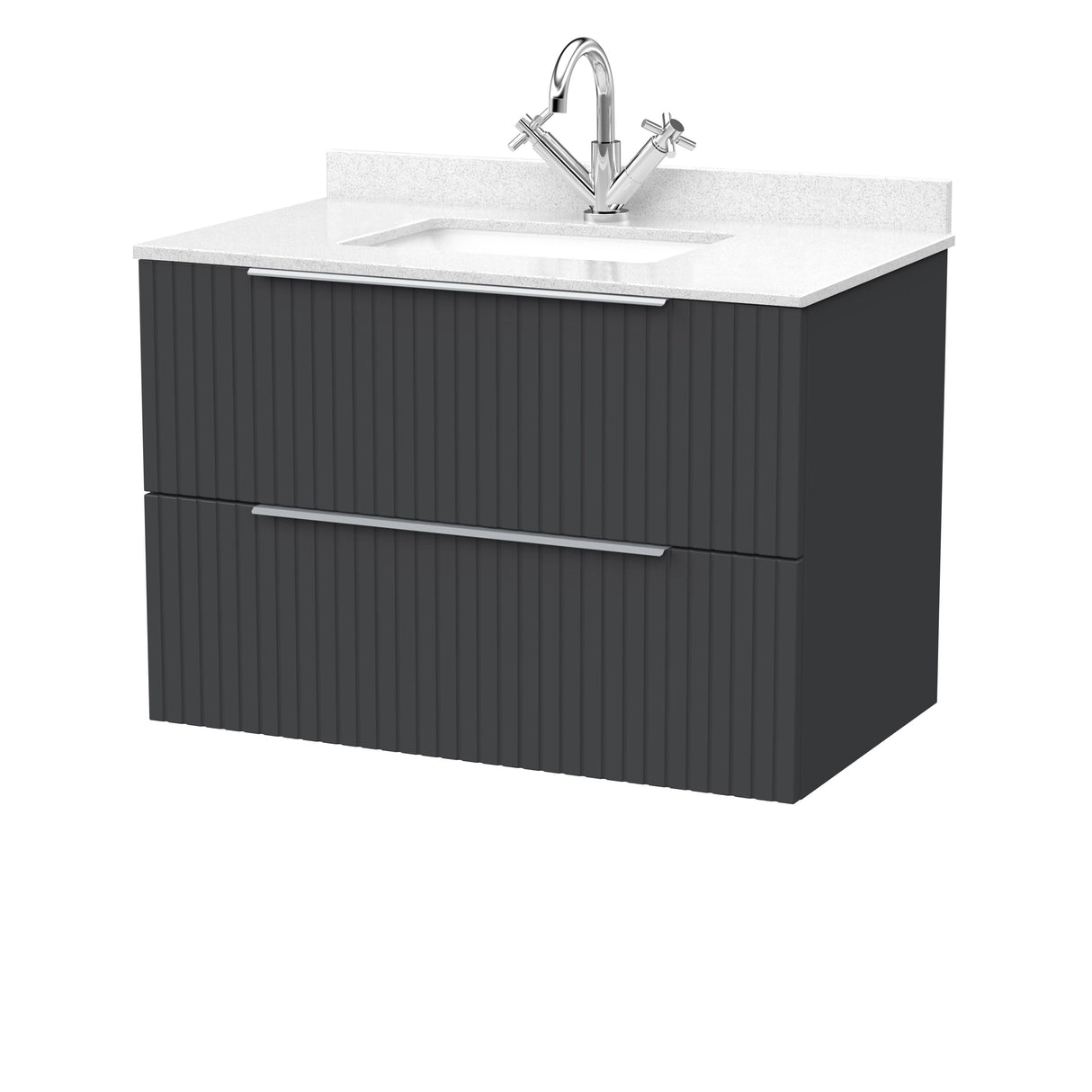 [BFLF1426WS1] Callingwood Contemporary Wall Hung 2 Drawer Vanity Unit with Marble Worktop and Basin, Choice of Size and Colour - Cutout