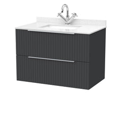 [BFLF1426WS1] Callingwood Contemporary Wall Hung 2 Drawer Vanity Unit with Marble Worktop and Basin, Choice of Size and Colour - Cutout