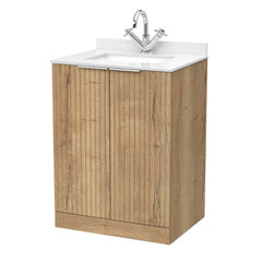 [BFLF1803WS1] Callingwood Contemporary Floor Standing 2 Door Vanity Unit with Marble Worktop and Basin, Choice of Size and Colour - Cutout