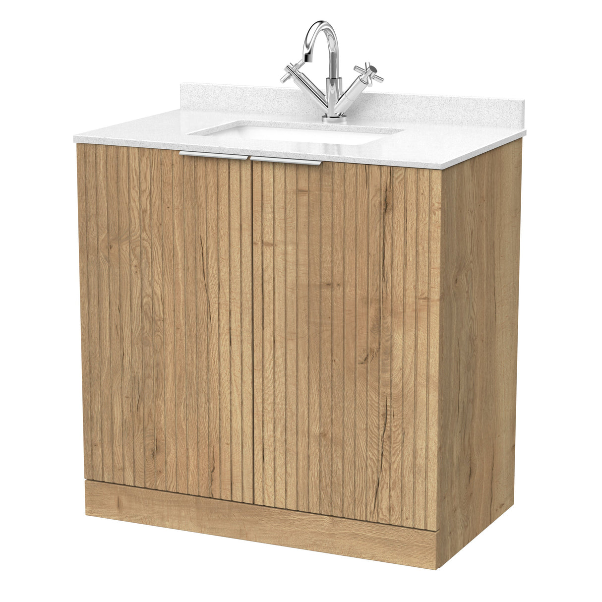 [BFLF1805WS1] Callingwood Contemporary Floor Standing 2 Door Vanity Unit with Marble Worktop and Basin, Choice of Size and Colour - Cutout