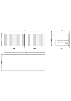 [BFLF1822WMT2] Callingwood Contemporary Wall Hung 2 Drawer 1200mm Vanity Unit with White Marble Worktop, Choice of Colour - Line Drawing
