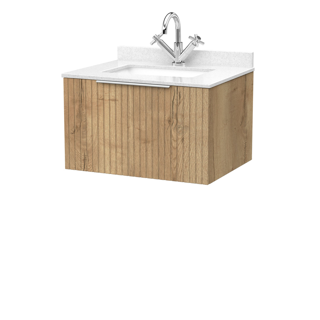 [BFLF1822WS1] Callingwood Contemporary Wall Hung 1 Drawer Vanity Unit with Marble Worktop and Basin, Choice of Size and Colour - Cutout