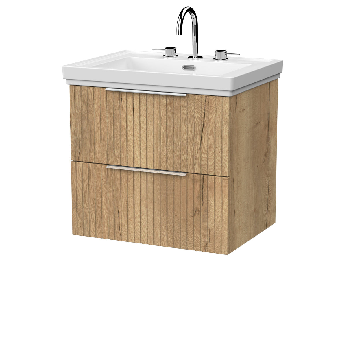 [BFLF1824B] Callingwood Contemporary Wall Hung 2 Drawer Vanity Unit with Traditional 3 Tap Hole Fireclay Basin, Choice of Size and Colour - Cutout