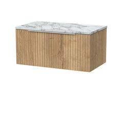 [BFLF1825LCM] Callingwood Contemporary Wall Hung 1 Drawer Vanity Unit with Carrera Marble Laminate Worktop, Choice of Size and Colour - Cutout