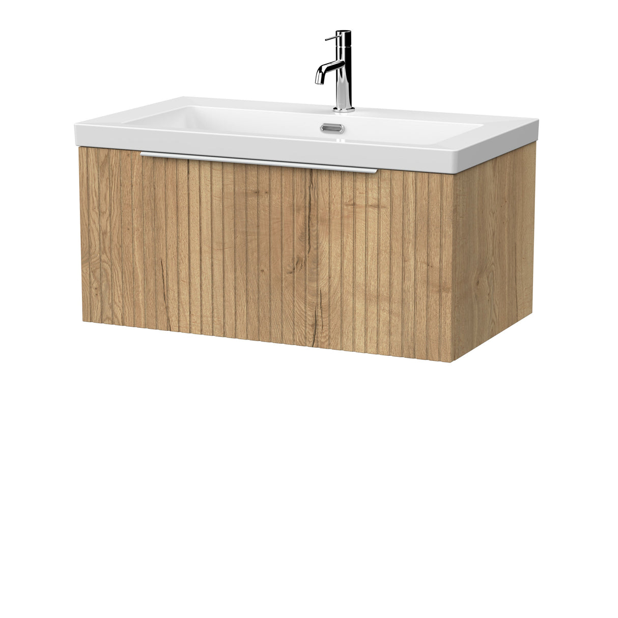 [BFLF1825L] Callingwood Contemporary Wall Hung 1 Drawer Vanity Unit with 1 Tap Hole Fireclay Basin, Choice of Size and Colour - Cutout