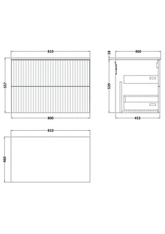 [BFLF1826GMT] Callingwood Contemporary Wall Hung 2 Drawer Vanity Unit with Grey Marble Worktop, Choice of Size and Colour - Line Drawing