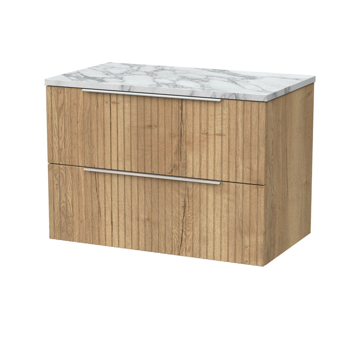 [BFLF1826LCM] Callingwood Contemporary Wall Hung 2 Drawer Vanity Unit with Carrera Marble Laminate Worktop, Choice of Size and Colour - Cutout
