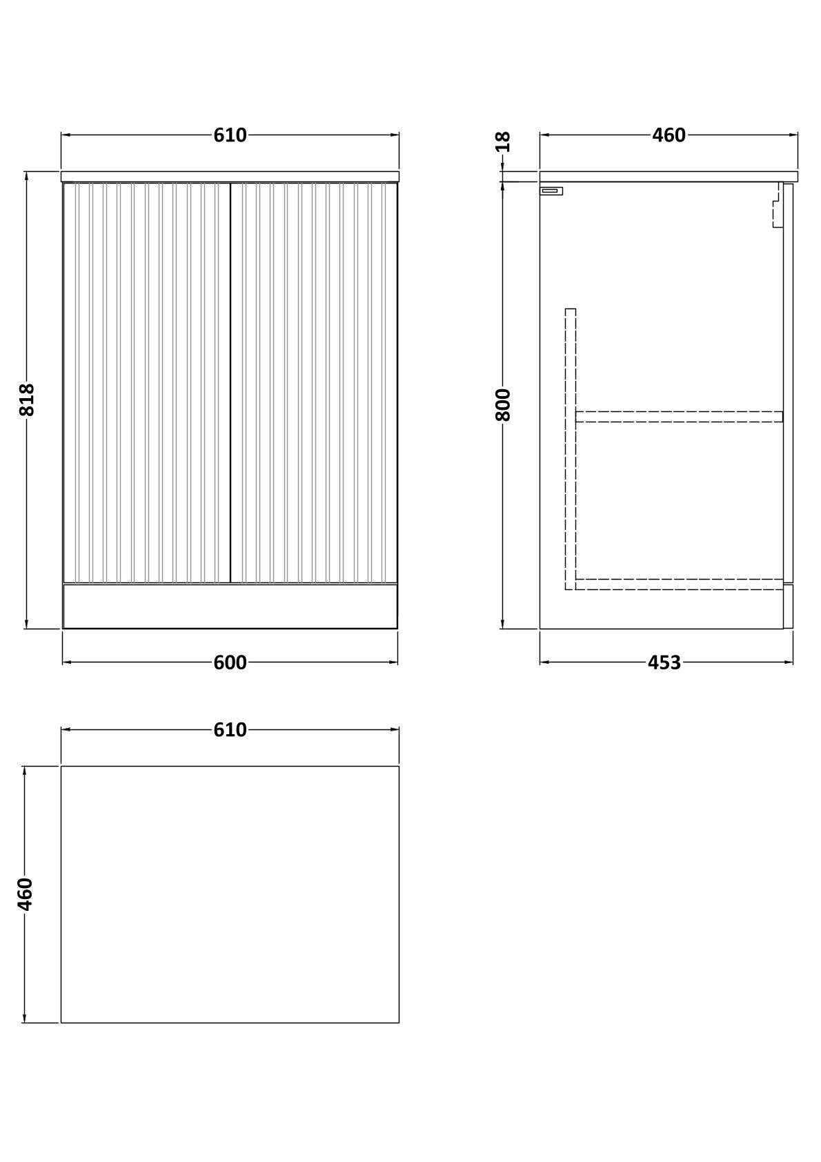 [BFLF3103CMT] Callingwood Contemporary Floor Standing 2 Door Vanity Unit with Carrera Marble Worktop, Choice of Size and Colour - Line Drawing
