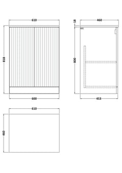 [BFLF3103CMT] Callingwood Contemporary Floor Standing 2 Door Vanity Unit with Carrera Marble Worktop, Choice of Size and Colour - Line Drawing