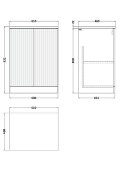 [BFLF3103LCM] Callingwood Contemporary Floor Standing 2 Door Vanity Unit with Carrera Marble Laminate Worktop, Choice of Size and Colour - Line Drawing