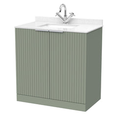 [BFLF3105WS1] Callingwood Contemporary Floor Standing 2 Door Vanity Unit with Marble Worktop and Basin, Choice of Size and Colour - Cutout