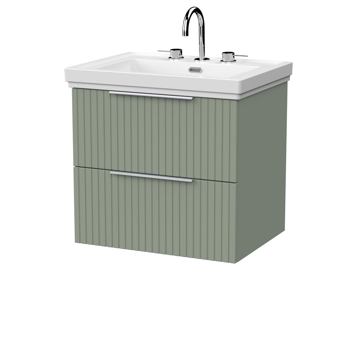 [BFLF3124B] Callingwood Contemporary Wall Hung 2 Drawer Vanity Unit with Traditional 3 Tap Hole Fireclay Basin, Choice of Size and Colour - Cutout