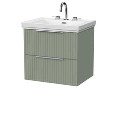 [BFLF3124B] Callingwood Contemporary Wall Hung 2 Drawer Vanity Unit with Traditional 3 Tap Hole Fireclay Basin, Choice of Size and Colour - Cutout
