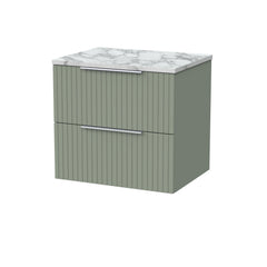 [BFLF3124LCM] Callingwood Contemporary Wall Hung 2 Drawer Vanity Unit with Carrera Marble Laminate Worktop, Choice of Size and Colour - Cutout