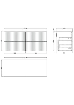 [BFLF3124WMT2] Callingwood Contemporary Wall Hung 4 Drawer 1200mm Vanity Unit with White Marble Worktop, Choice of Colour - Line Drawing