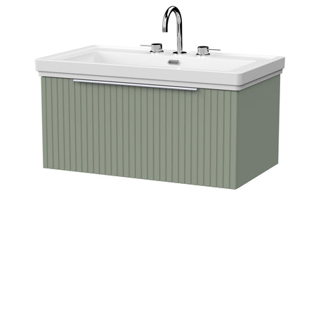 [BFLF3125B] Callingwood Contemporary Wall Hung 1 Drawer Vanity Unit with Traditional 3 Tap Hole Fireclay Basin, Choice of Size and Colour - Cutout