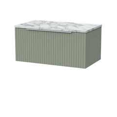 [BFLF3125LCM] Callingwood Contemporary Wall Hung 1 Drawer Vanity Unit with Carrera Marble Laminate Worktop, Choice of Size and Colour - Cutout