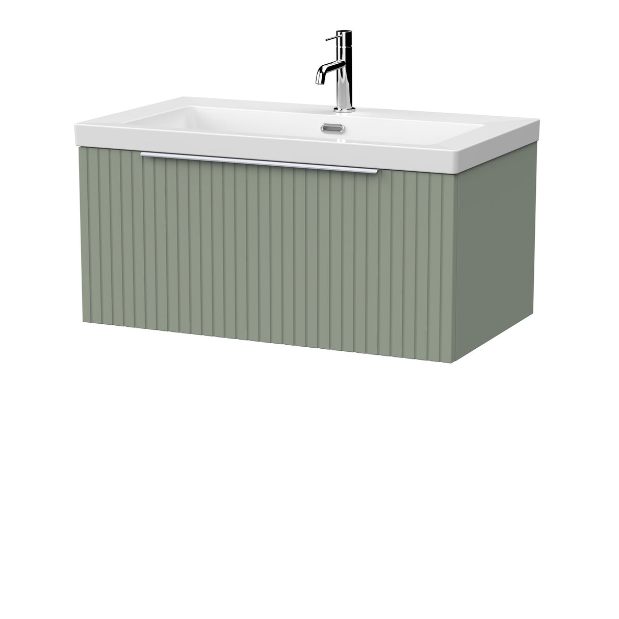 [BFLF3125L] Callingwood Contemporary Wall Hung 1 Drawer Vanity Unit with 1 Tap Hole Fireclay Basin, Choice of Size and Colour - Cutout