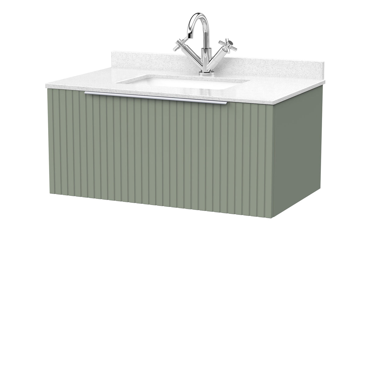 [BFLF3125WS1] Callingwood Contemporary Wall Hung 1 Drawer Vanity Unit with Marble Worktop and Basin, Choice of Size and Colour - Cutout