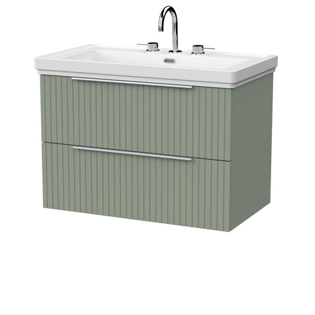 [BFLF3126B] Callingwood Contemporary Wall Hung 2 Drawer Vanity Unit with Traditional 3 Tap Hole Fireclay Basin, Choice of Size and Colour - Cutout