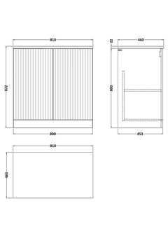 [BFLF3205LSWG] Callingwood Contemporary Floor Standing 2 Door Vanity Unit with White Sparkle Laminate Worktop, Choice of Size and Colour - Line Drawing