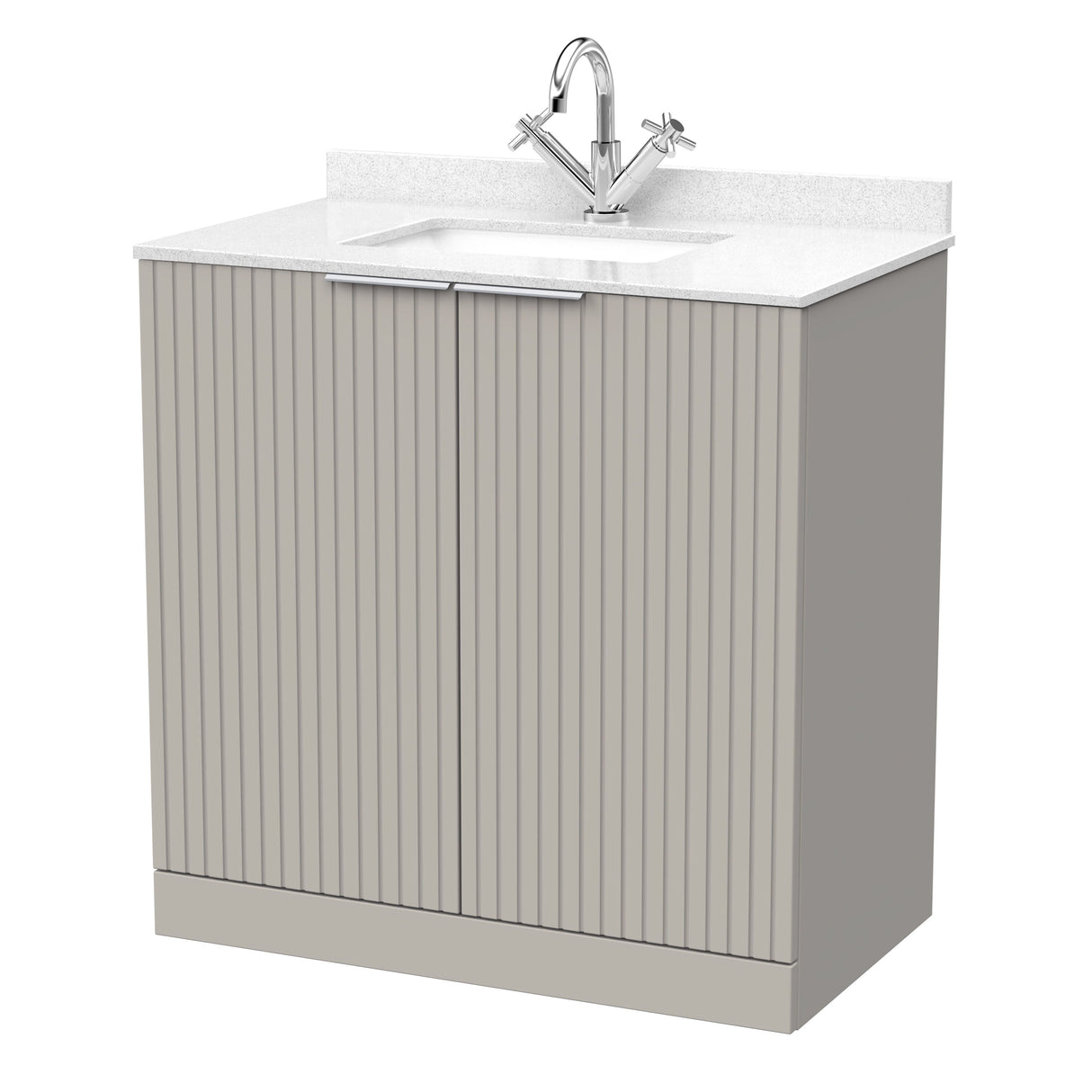 [BFLF3205WS1] Callingwood Contemporary Floor Standing 2 Door Vanity Unit with Marble Worktop and Basin, Choice of Size and Colour - Cutout