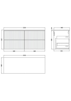 [BFLF3224WMT2] Callingwood Contemporary Wall Hung 4 Drawer 1200mm Vanity Unit with White Marble Worktop, Choice of Colour - Line Drawing