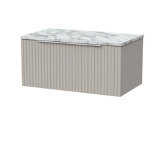 [BFLF3225LCM] Callingwood Contemporary Wall Hung 1 Drawer Vanity Unit with Carrera Marble Laminate Worktop, Choice of Size and Colour - Cutout