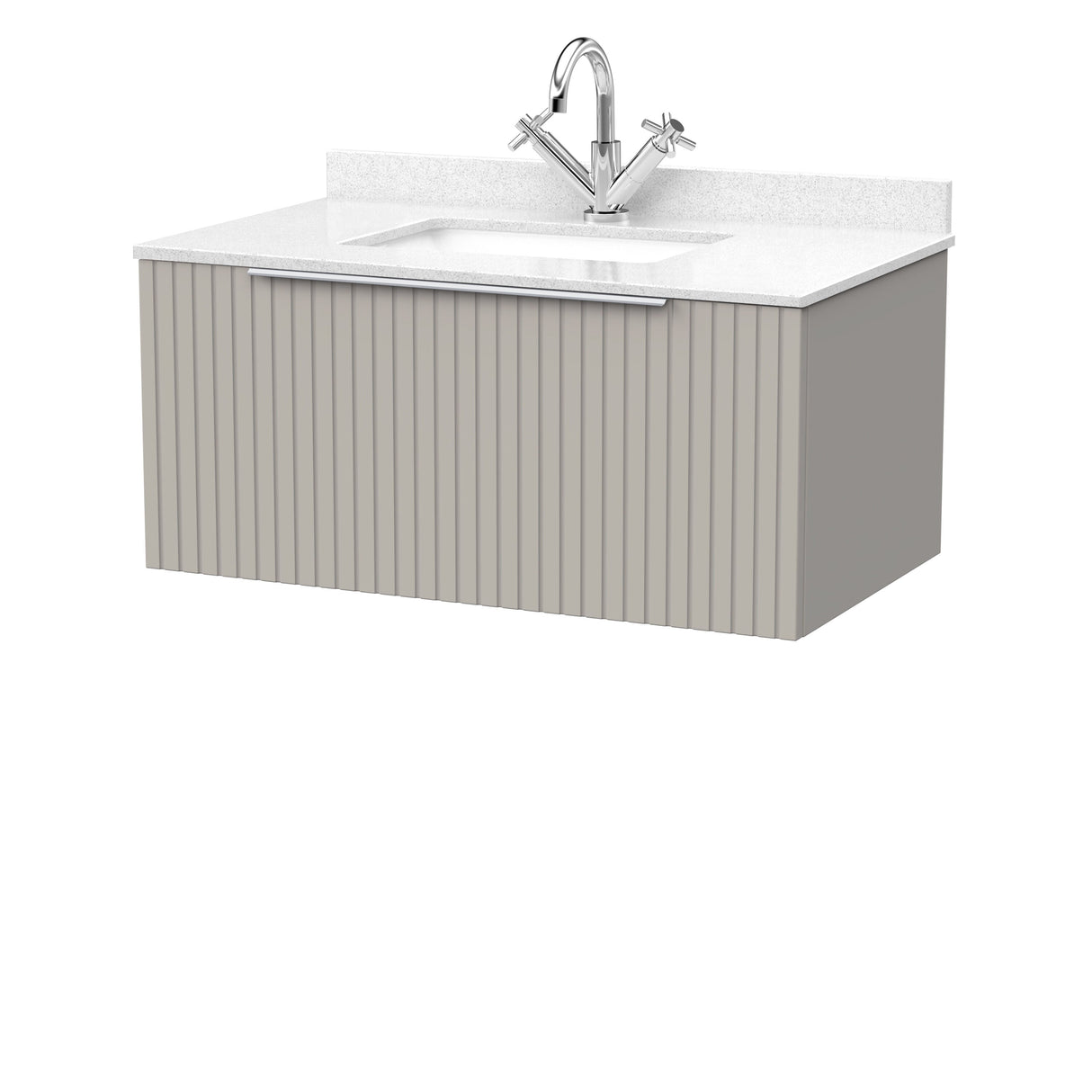 [BFLF3225WS1] Callingwood Contemporary Wall Hung 1 Drawer Vanity Unit with Marble Worktop and Basin, Choice of Size and Colour - Cutout