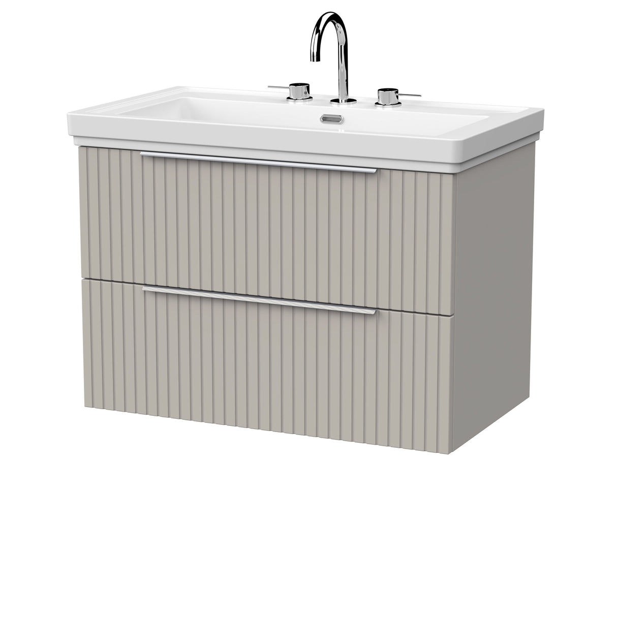 [BFLF3226B] Callingwood Contemporary Wall Hung 2 Drawer Vanity Unit with Traditional 3 Tap Hole Fireclay Basin, Choice of Size and Colour - Cutout