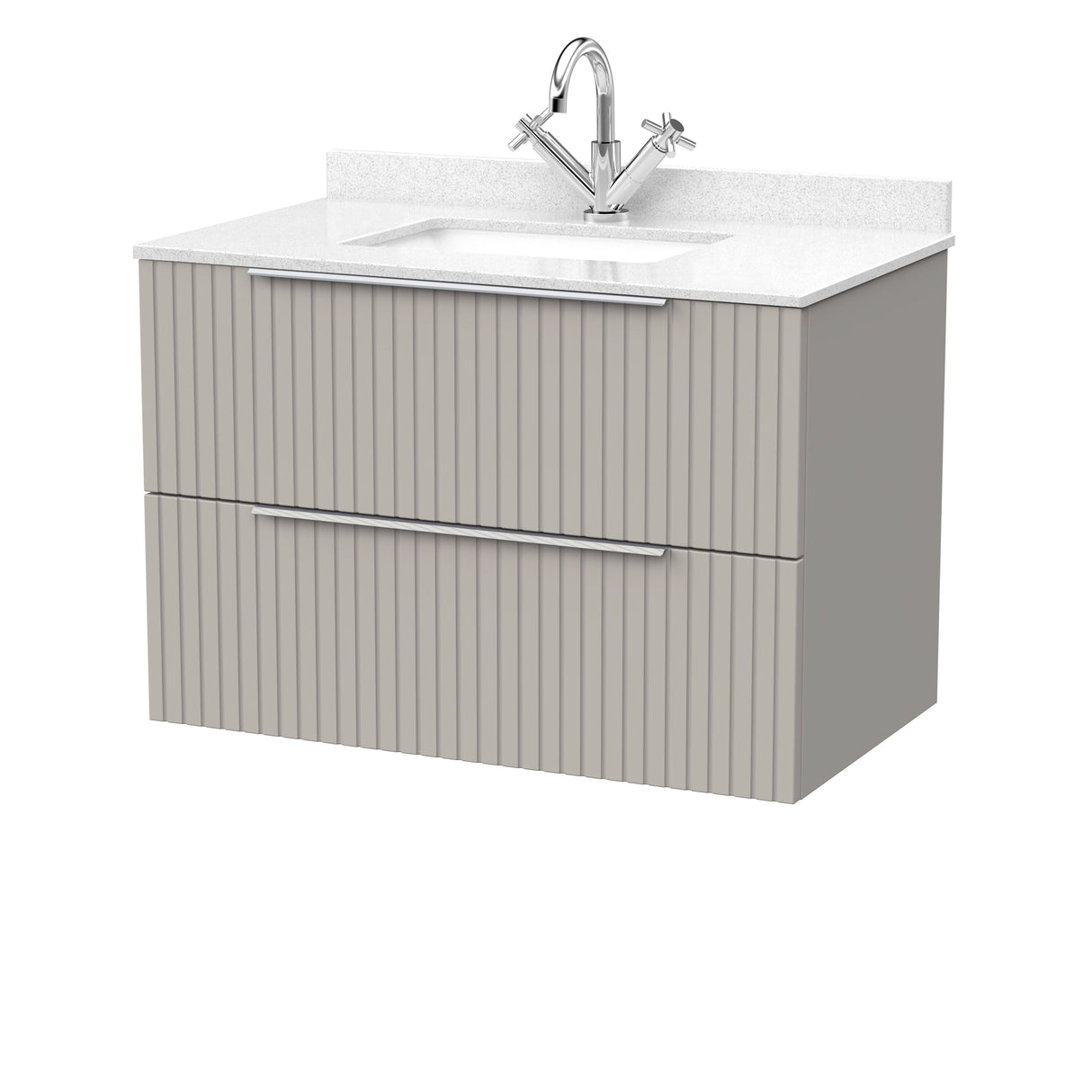 [BFLF3226WS1] Callingwood Contemporary Wall Hung 2 Drawer Vanity Unit with Marble Worktop and Basin, Choice of Size and Colour - Cutout