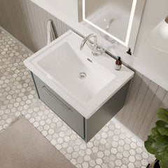 [BFLL2322A] Longnor Single Drawer Wall Hung Vanity Basin Unit with 1 Tap Hole Traditional Fireclay Basin, Choice of Colour and Size - Lifestyle 2