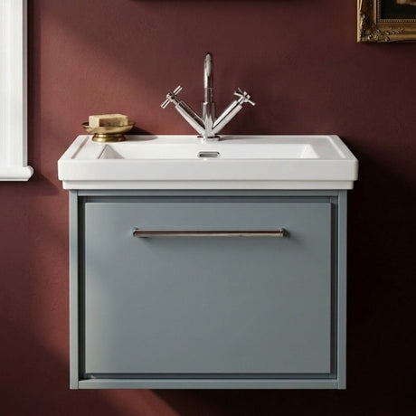 [BFLL2322A] Longnor Single Drawer Wall Hung Vanity Basin Unit with 1 Tap Hole Traditional Fireclay Basin, Choice of Colour and Size - Silo