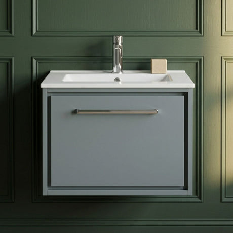 [BFLL2322C] Balterley  Modern Bathroom Wall Hung Single Drawer Vanity Unit & Basin, Coastal Grey, 600mm - Silo