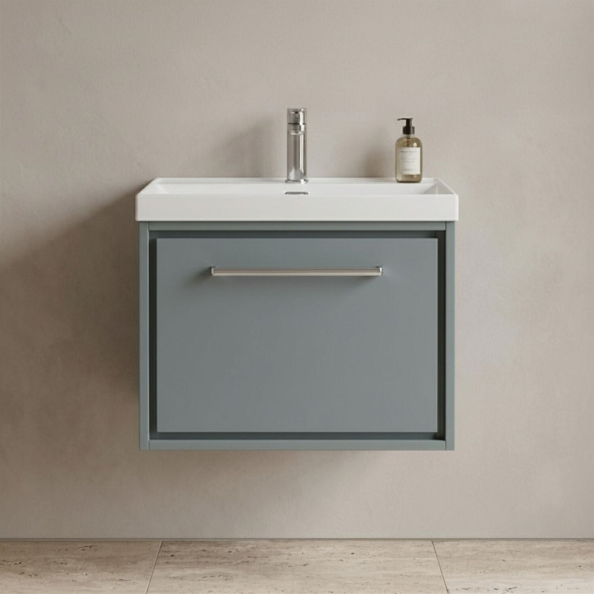 [BFLL2322E] Balterley Modern Bathroom 1 Soft Close Drawer Wall Hung Vanity Unit & Rectangular Basin, Coastal Grey, 600mm - Silo