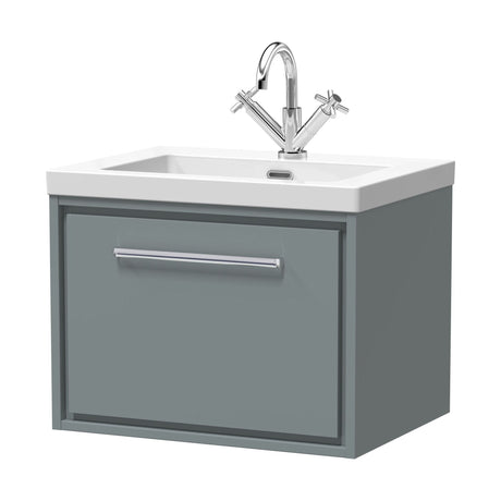 [BFLL2322L] Balterley Modern Bathroom 1 Soft-Close Drawer Wall Hung Vanity Unit Fireclay Basin, Coastal Grey, 600mm - Cutout