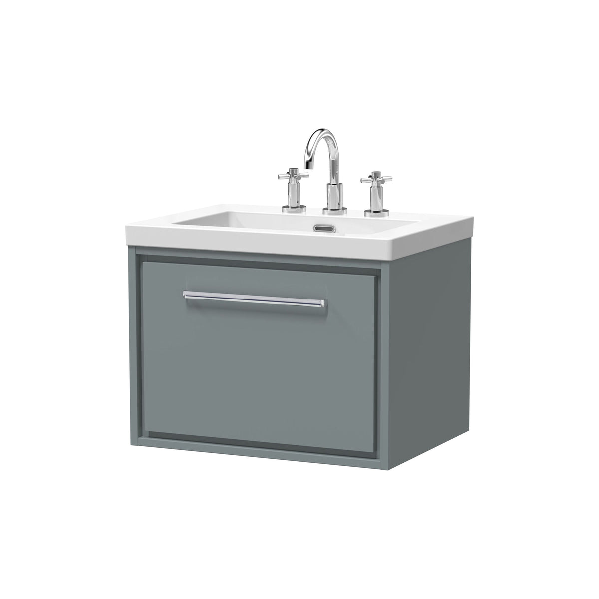 [BFLL2322M] Longnor Wall Hung Single Drawer Vanity Basin Unit with Modern Fireclay Basin, Choice of Size, Colour and Basin - Cutout