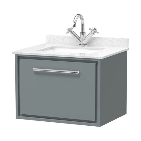 [BFLL2322WS1] Balterley 600mm Wall Hung Single Drawer Vanity with Marble Worktop Basin - Coastal Grey - Cutout